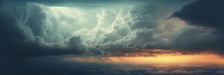 Wall Mural - dramatic huge clouds of thunderstorm on sky with sunset