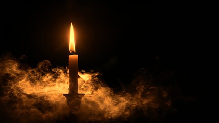 Wall Mural - A candle is lit in a dark room with smoke and steam