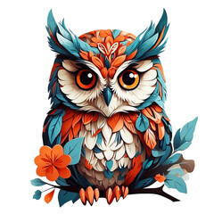 cute owl made of flowers big eyes adorable colorful owl sitting on a branch beautifu eyes shows inte