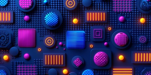 Wall Mural - A colorful, abstract background with neon lights and geometric shapes