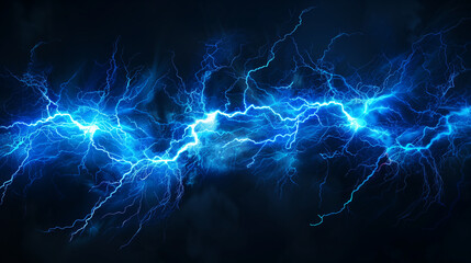 
Lightning, electric thunderbolt strike of blue color during night storm, impact, crack, magical energy flash