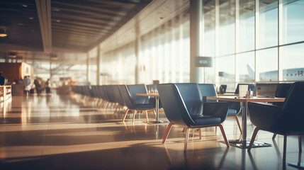 Wall Mural - Airport lounge with airplane blur background, Photo shoot, Natural light day