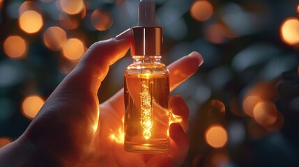 A close-up of a hand applying luxury serum on the skin