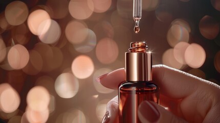 A close-up of a hand applying luxury serum on the skin