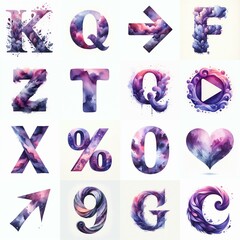 Wall Mural - Violet watercolor Lettering Typeface. AI generated illustration