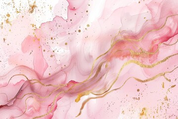 Aufkleber - Decorative background of dusty blush liquid watercolor with golden cracks. This illustration is suitable for wedding invitations.