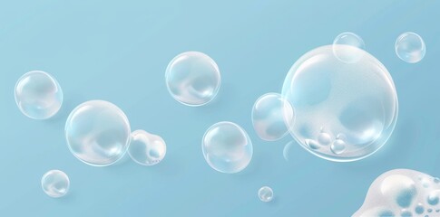 Leinwandbilder - The top view of shampoo, gel or facial mousse lather isolated on a transparent background. Realistic soap sud texture. Modern illustration.