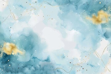 Aufkleber - An abstract liquid watercolor background with golden crackers. Pastels and marble ink drawing. Turquoise geode with kintsugi. Modern illustration template for a wedding invitation.