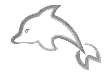 Wall Mural - Dolphin. Sketch. Vector illustration. Hand drawn watercolor drawing. Outline on a white isolated background. Marine mammal. An ocean dweller with fins and a tail. Coloring book for children. 