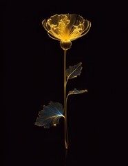 Wall Mural - AI-generated illustration of A single flower illuminated in darkness by a glowing light on a stem