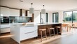© abu - Kitchen interior in beautiful new luxury home with kitchen island and wooden floor,