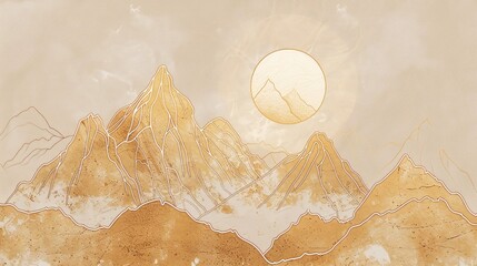 Wall Mural - illustration of a mountain range with a rising sun wallpaper