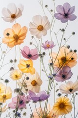 Wall Mural - a close up view of various flowers against a white background