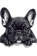 Poster - a little black puppy sitting down looking at the camera with his paws on his head