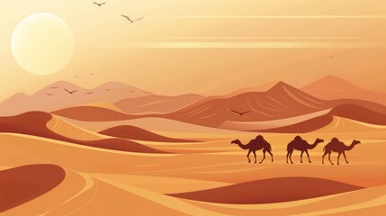 desert with camels and dunes wallpaper