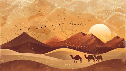 desert with camels and dunes wallpaper