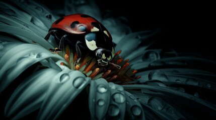 Wall Mural - an animal is on top of the flower with water droplets
