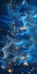 Canvas Print - Blue and gold glowing magical energy waves background