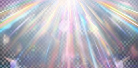 Canvas Print - Modern illustration with abstract blurred iridescent light backdrop incorporating rainbow light prism effect with holographic beam light reflection.