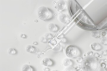 Poster - Retinol, aha, bha acid, collagen serum drop in pipette isolated on white background. Slight depth of field. Gold essence in dropper is for cosmetic use.