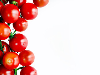 Fresh red cherry tomatoes with white background, vegetable, vegan food, raw material, wallpaper, organic food business concept