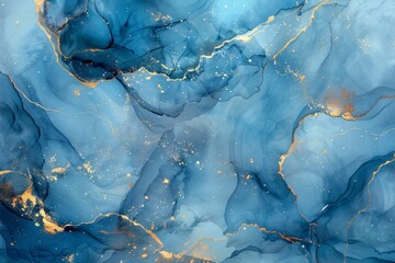 Aufkleber - Ink drawing effect using cyan marble alcohol ink. Kintsugi on turquoise geode. Modern illustration for invitations.