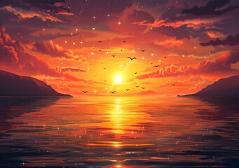 Wall Mural - Sunset Over the Ocean