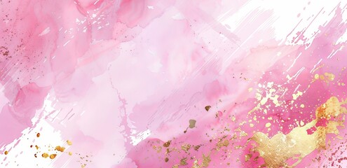 Wall Mural - The gold glitter stains and lines in the background are abstract pink liquid watercolor. The rose marble alcohol ink drawing effect has gold foil added as a border.