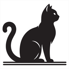 A silhouette of a cat. Kitty, black color silhouette, black color silhouette. Black Cat Sitting On White Background Vector Illustration