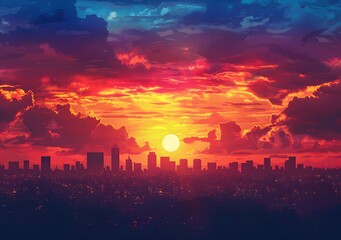 Wall Mural - city sunset cloudscape