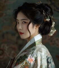 Poster - Portrait of a young woman in traditional Korean dress