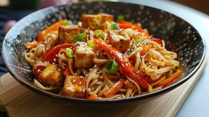 Wall Mural - Vegan and Vegetarian Stir Fried Tofu and Vegetable Noodles