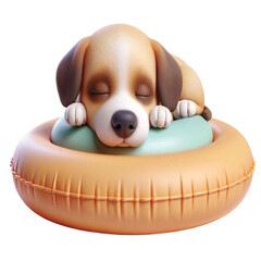 Wall Mural - Dog sleeping on the back of a rubber ring 3D render 