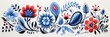 © Natalia - Scandinavian folk embroidery design featuring red, blue, and black floral patterns on a white background.