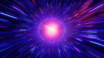 Abstract flight in retro neon hyper warp space in the tunnel 3d