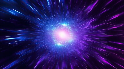 Wall Mural - Abstract flight in retro neon hyper warp space in the tunnel 3d
