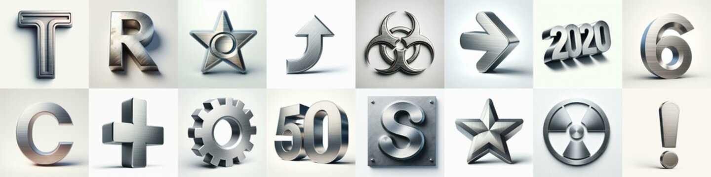Brushed steel metal Lettering Typeface. AI generated illustration