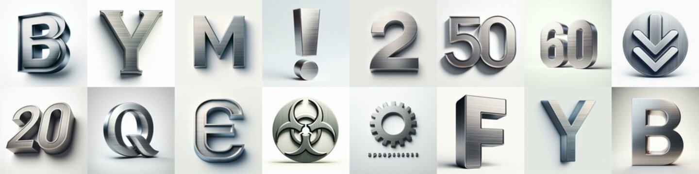 Brushed steel metal Lettering Typeface. AI generated illustration