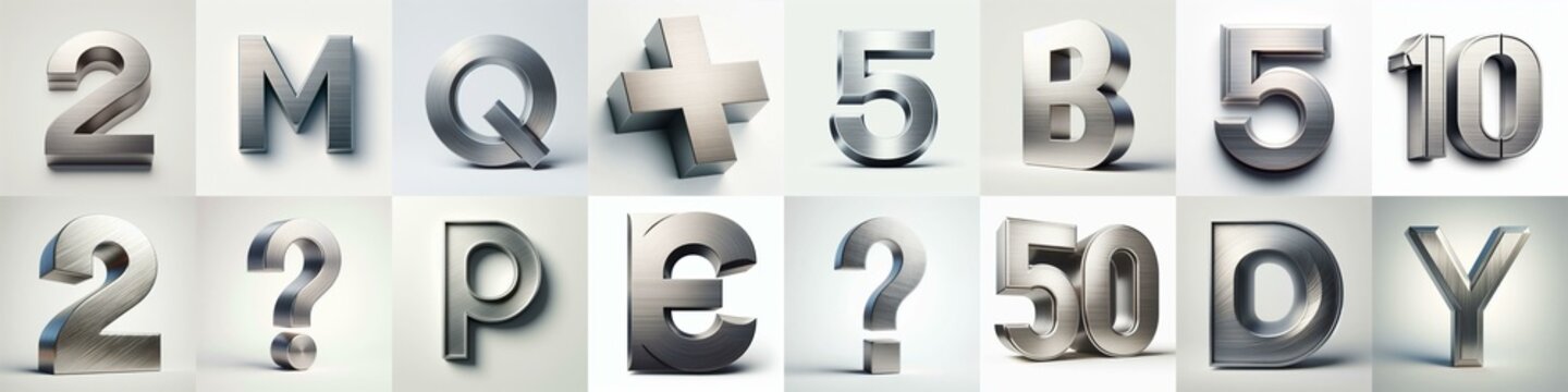 Brushed steel metal Lettering Typeface. AI generated illustration