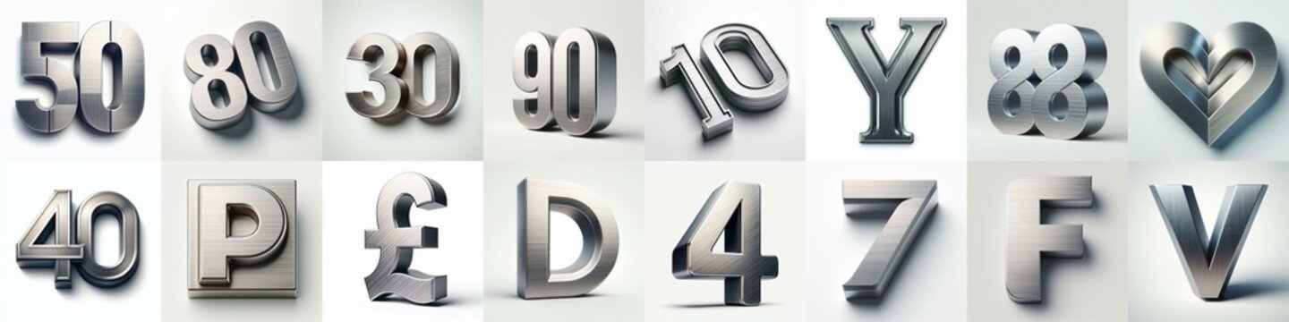 Brushed steel metal Lettering Typeface. AI generated illustration