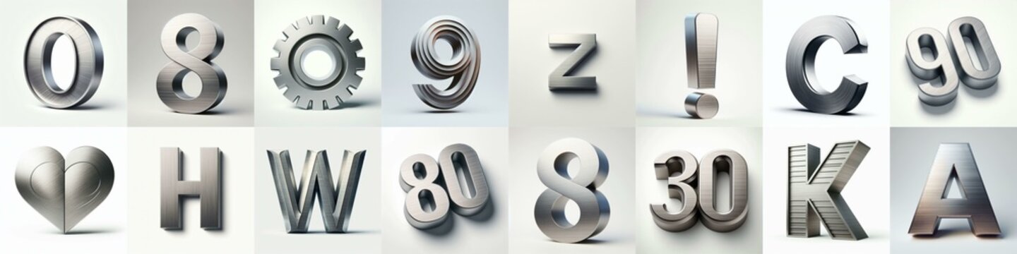 Brushed steel metal Lettering Typeface. AI generated illustration