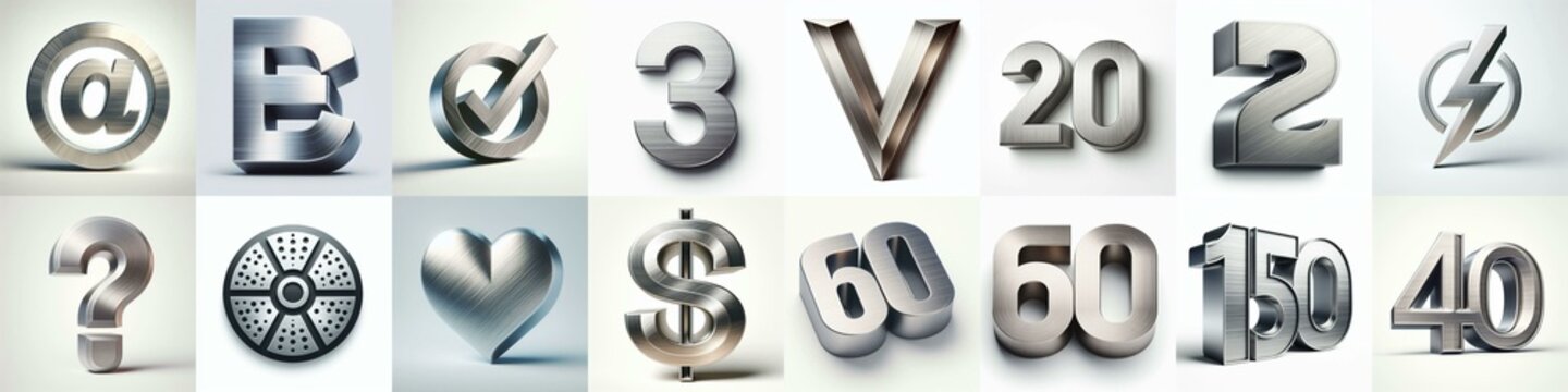 Brushed steel metal Lettering Typeface. AI generated illustration