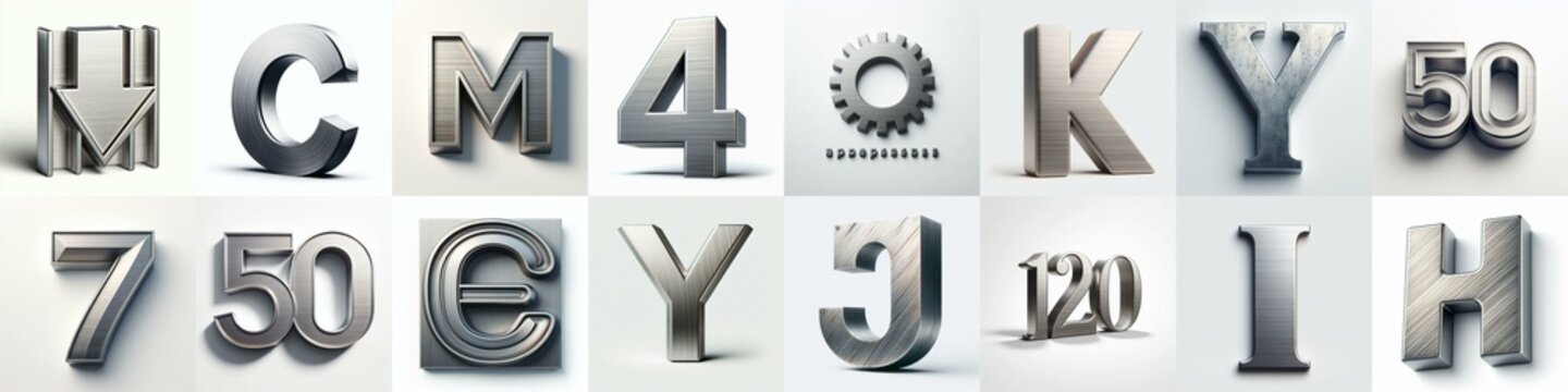 Brushed steel metal Lettering Typeface. AI generated illustration