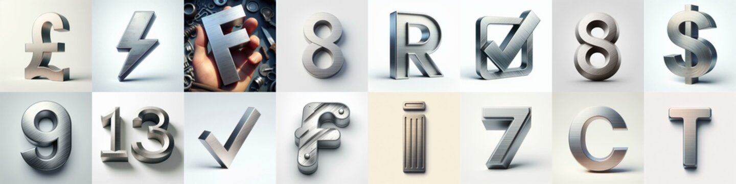Brushed steel metal Lettering Typeface. AI generated illustration