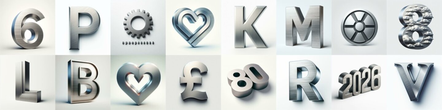 Brushed steel metal Lettering Typeface. AI generated illustration