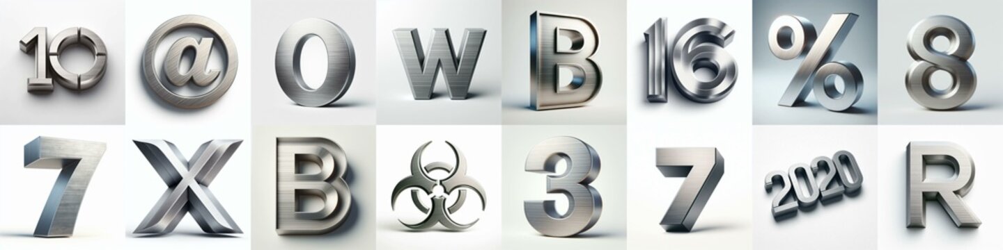 Brushed steel metal Lettering Typeface. AI generated illustration