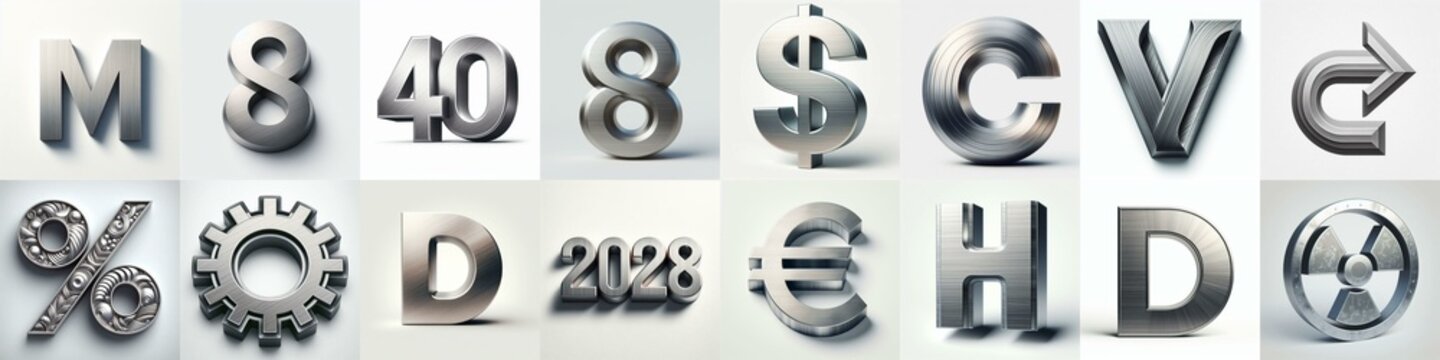 Brushed steel metal Lettering Typeface. AI generated illustration