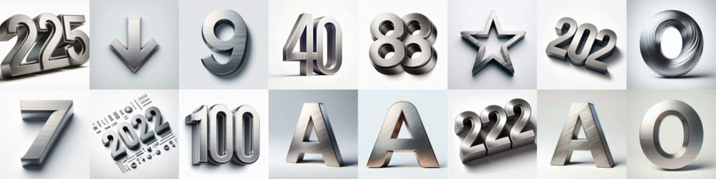 Brushed steel metal Lettering Typeface. AI generated illustration