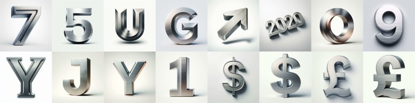 Brushed steel metal Lettering Typeface. AI generated illustration