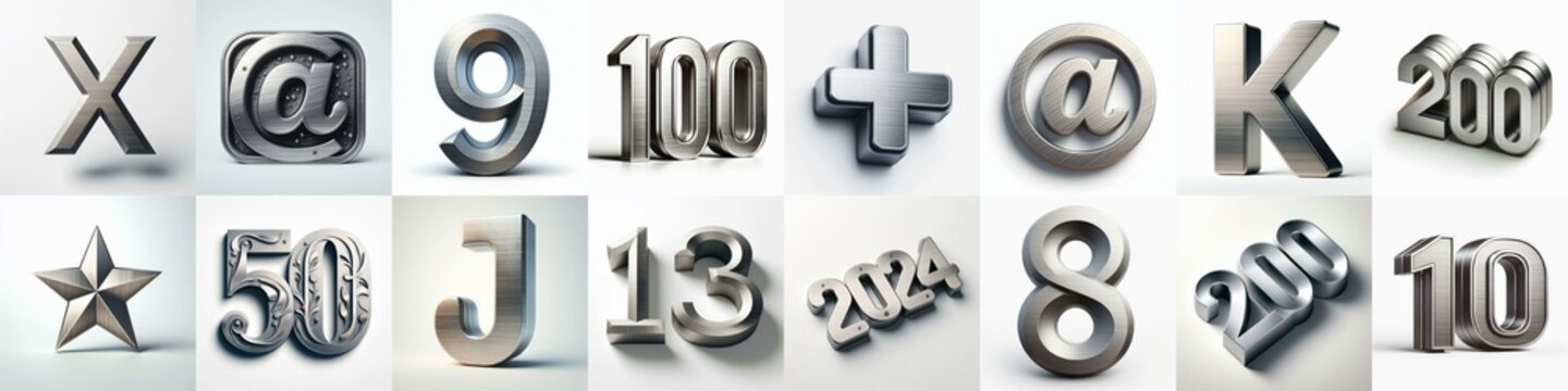 Brushed steel metal Lettering Typeface. AI generated illustration